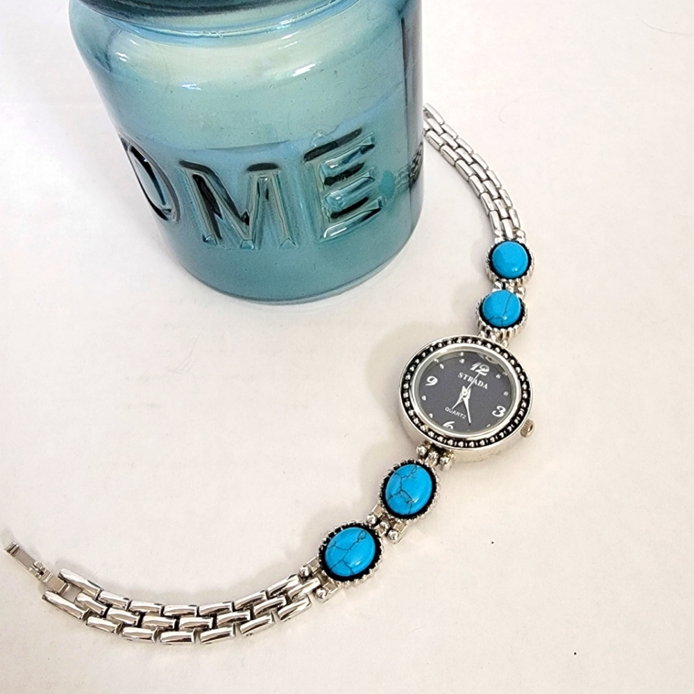Vintage Watch Strada Turquoise Silver Tone